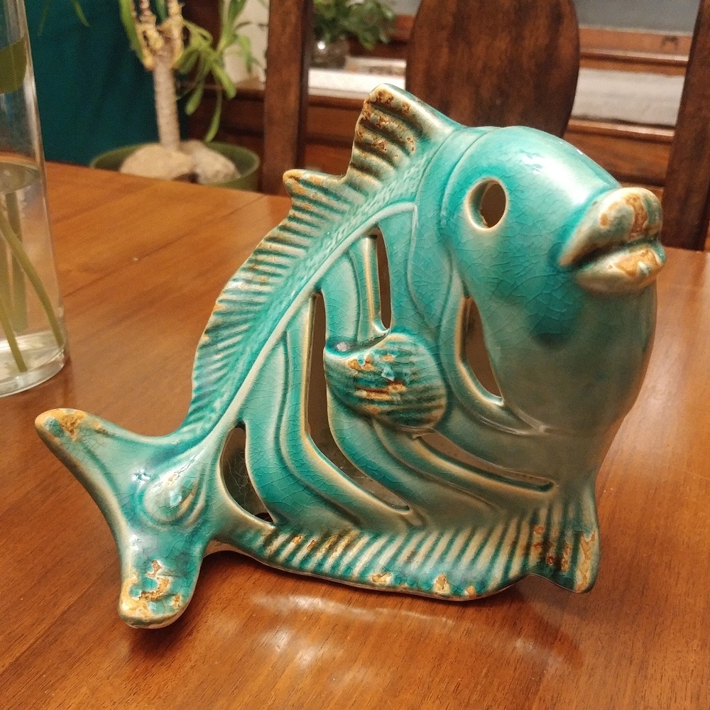 Ceramic Fish Figurine Turquoise Finish